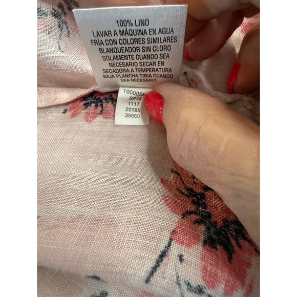 Charter Club Women's L Pink Floral Button Down Blouse with Tie Cuffs Lightweight - Picture 6 of 9